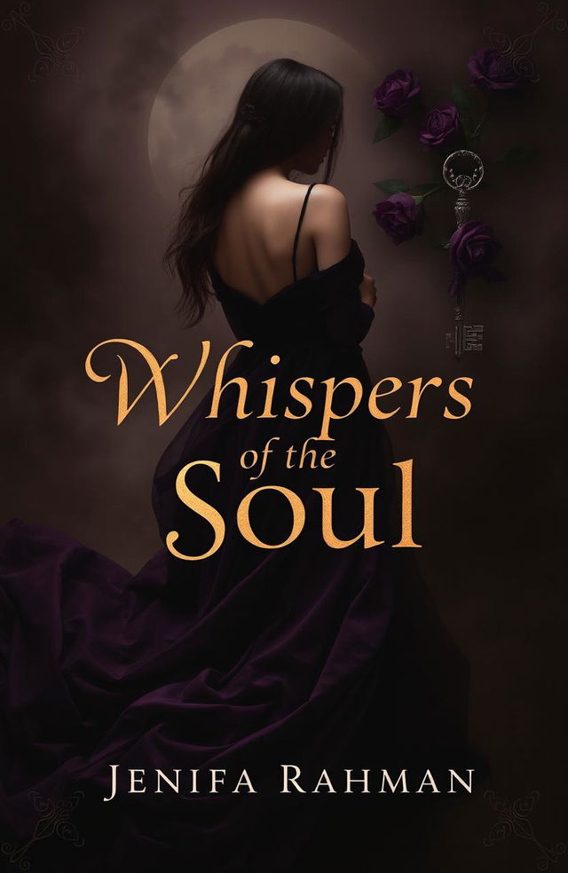 A romantic, mysterious gothic book cover featuring deep, rich colors such as chocolate brown, dark purple, and black, seamlessly blended to create a moody, alluring atmosphere