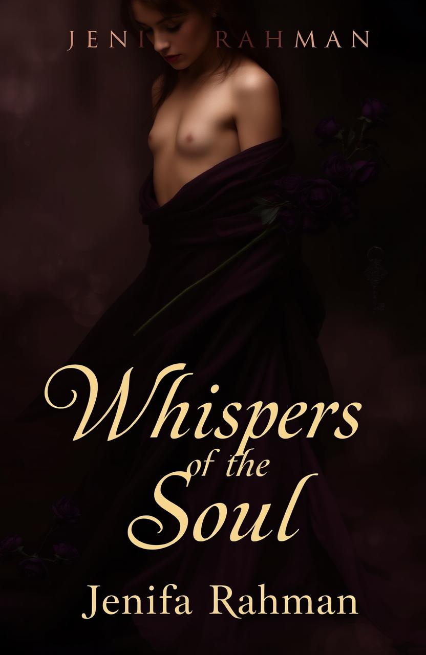 A romantic, mysterious gothic book cover featuring deep, rich colors such as chocolate brown, dark purple, and black, seamlessly blended to create a moody, alluring atmosphere