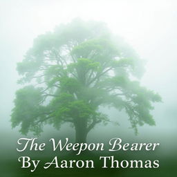 A majestic green tree, vibrant and full of life, standing tall in the midst of a dense, ethereal fog