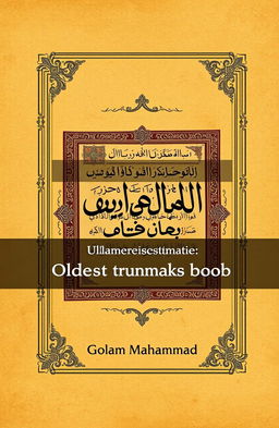 A sophisticated and elegant book cover design for a research book titled 'Oldest Manuscript of Quran' by Golam Mahammad