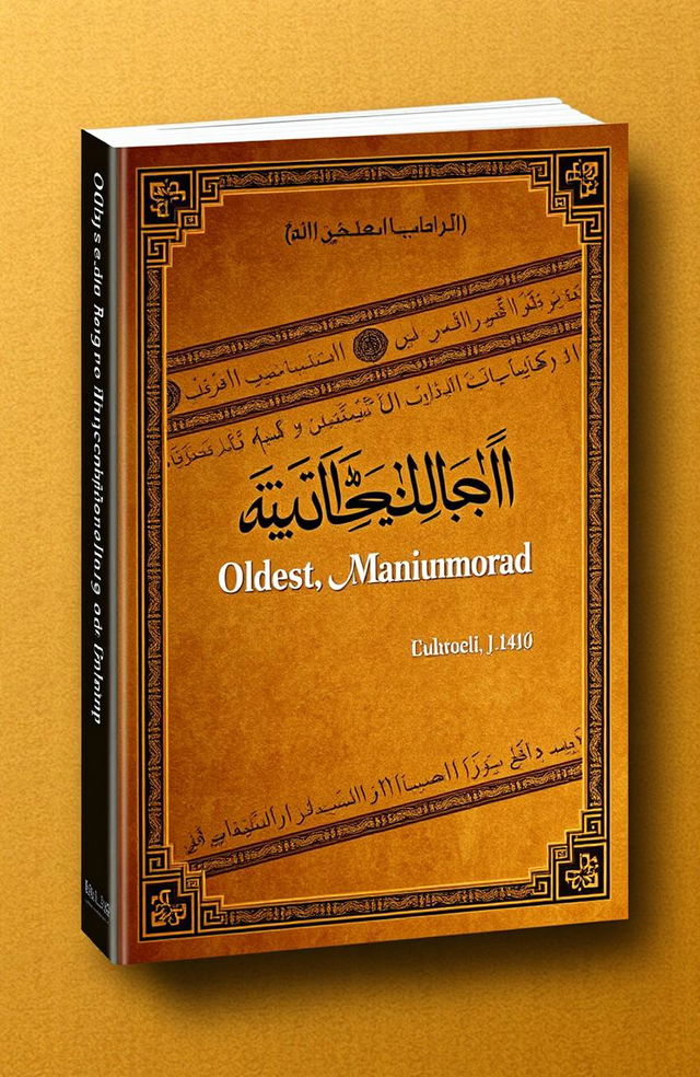 A sophisticated and elegant book cover design for a research book titled 'Oldest Manuscript of Quran' by Golam Mahammad