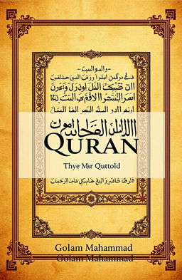 A sophisticated and elegant book cover design for a research book titled 'Oldest Manuscript of Quran' by Golam Mahammad