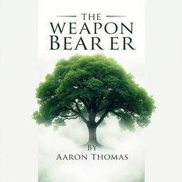 A captivating book cover design featuring a lush green tree majestically standing in the center, enveloped by a mysterious fog that swirls around its base
