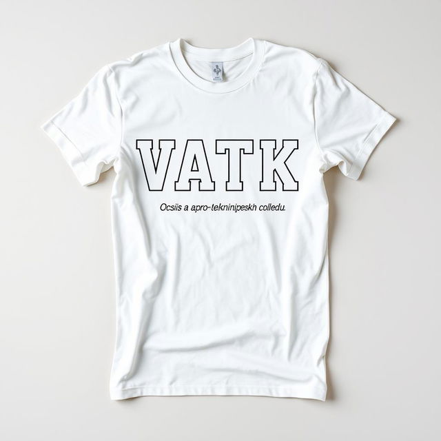 A stylish white t-shirt featuring a bold, modern text design that reads 'VATK' prominently on the front