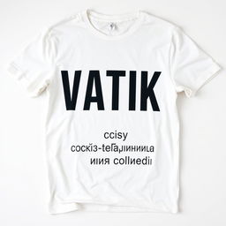 A stylish white t-shirt featuring a bold, modern text design that reads 'VATK' prominently on the front