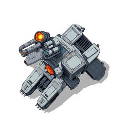 A clean and detailed top-down 2D illustration of a futuristic laser turret harvester, showcasing its intricate design featuring rotating laser cannons, cooling fins, and metallic structures