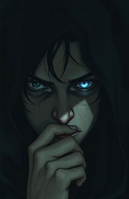 A captivating and mysterious portrait of a person with one striking blue eye, embodying an air of enigma