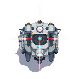 A clean and detailed top-down 2D illustration of a laser resource collector, with a focus on its sophisticated design featuring laser beams, mechanical arms, and an array of sensors