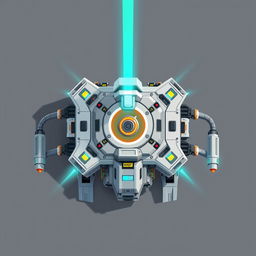 A clean and detailed top-down 2D illustration of a laser resource collector, with a focus on its sophisticated design featuring laser beams, mechanical arms, and an array of sensors