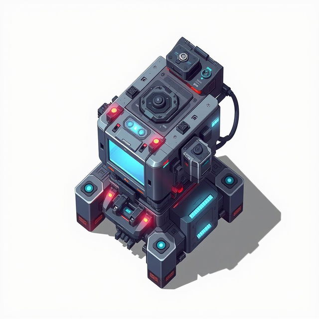 A clean and detailed top-down 2D illustration of a laser resource collector, with a focus on its sophisticated design featuring laser beams, mechanical arms, and an array of sensors