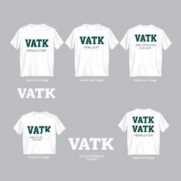 A collection of white T-shirts featuring the text 'VATK' along with 'Высший агротехнический колледж'