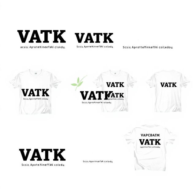 A collection of white T-shirts featuring the text 'VATK' along with 'Высший агротехнический колледж'