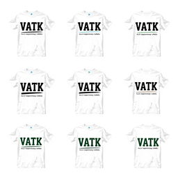 A collection of white T-shirts featuring the text 'VATK' along with 'Высший агротехнический колледж'