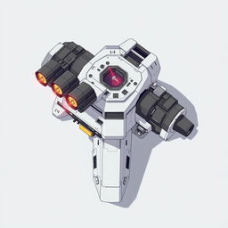 A clean and detailed top-down 2D illustration of a futuristic laser turret, featuring its sleek design with prominent laser barrels, control panels, and an advanced targeting system