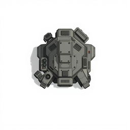 A clean and detailed top-down 2D illustration of a military futuristic laser turret, designed with robust armored plating, advanced sensors, and a compact turret body