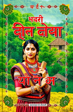 A vibrant and colorful book cover design titled 'मध्यप्रदेश की जनजातियां' showcasing the diverse tribal cultures of Madhya Pradesh, India