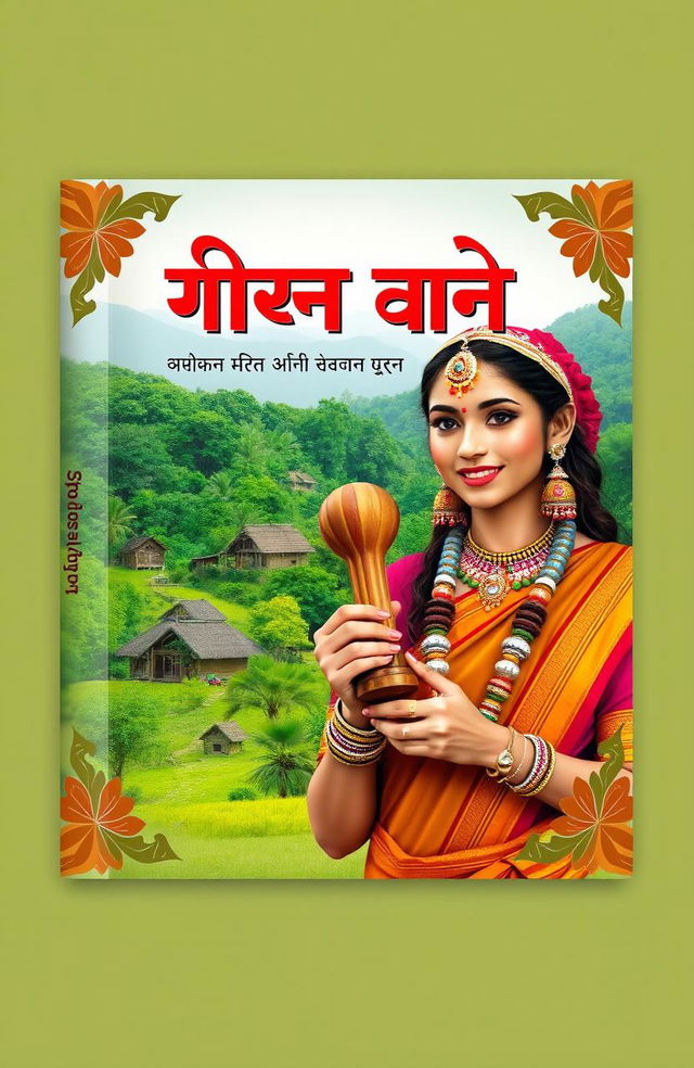 A vibrant and colorful book cover design titled 'मध्यप्रदेश की जनजातियां' showcasing the diverse tribal cultures of Madhya Pradesh, India