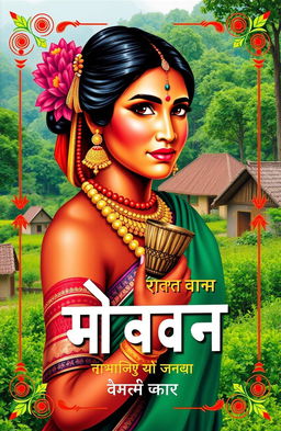 A vibrant and colorful book cover design titled 'मध्यप्रदेश की जनजातियां' showcasing the diverse tribal cultures of Madhya Pradesh, India