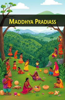 A vibrant illustration showcasing the rich cultural heritage of the tribes of Madhya Pradesh, India