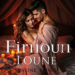An enticing book cover for an erotic romance novel featuring a captivating scene of two lovers intertwined in a passionate embrace