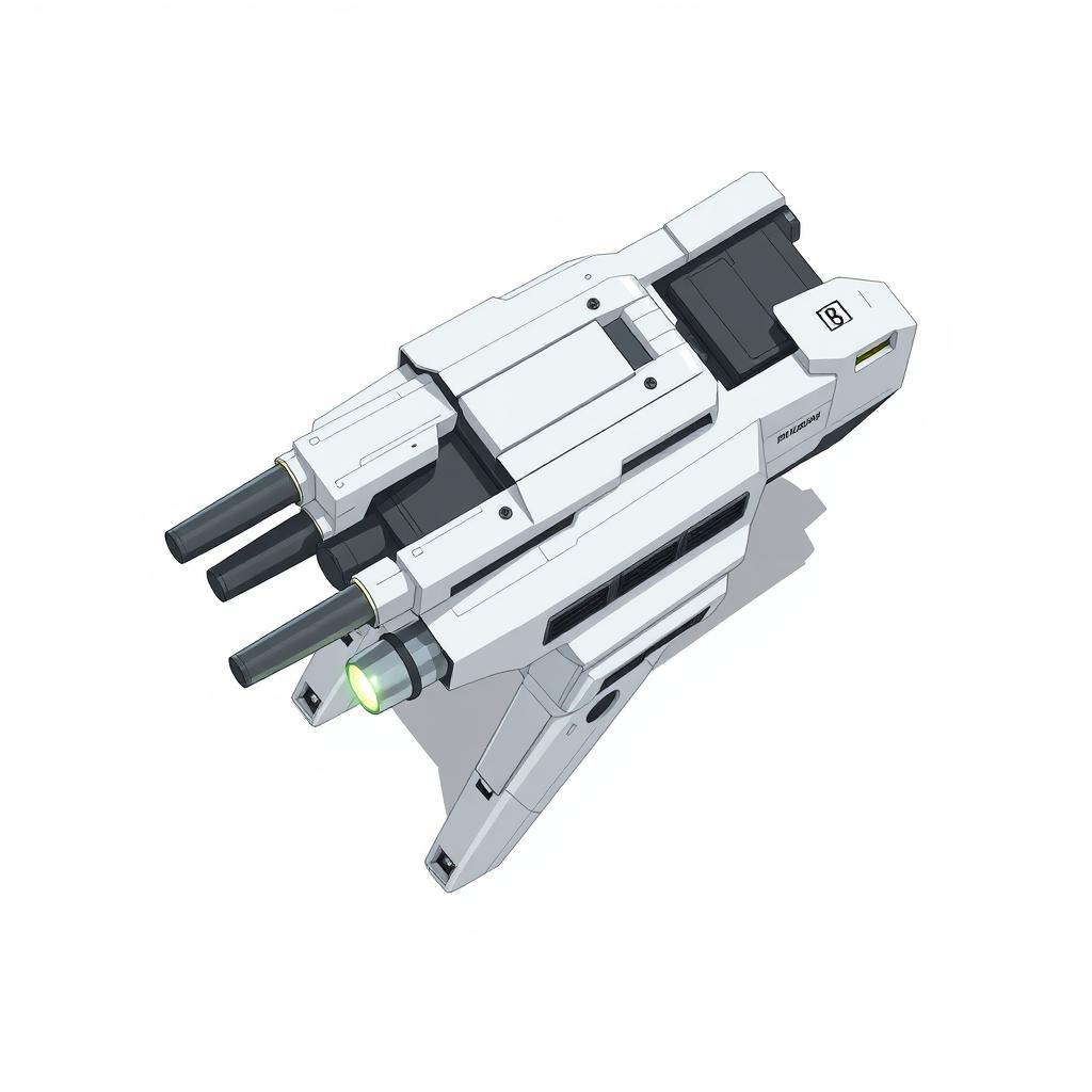 A clean and detailed top-down 2D illustration of a futuristic laser turret, showcasing its sleek and modern design with prominent laser barrels and advanced electronic panels