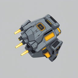 A clean and detailed top-down 2D illustration of a futuristic laser turret, primarily in gray and golden tones