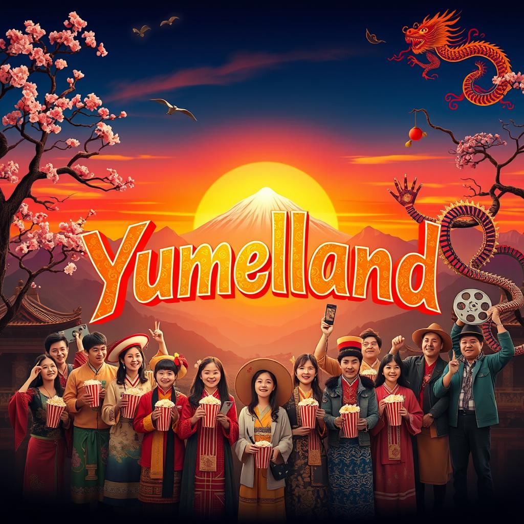 A captivating movie poster for 'Yumeland', a cinema that artfully merges Asian and Peruvian cultural elements