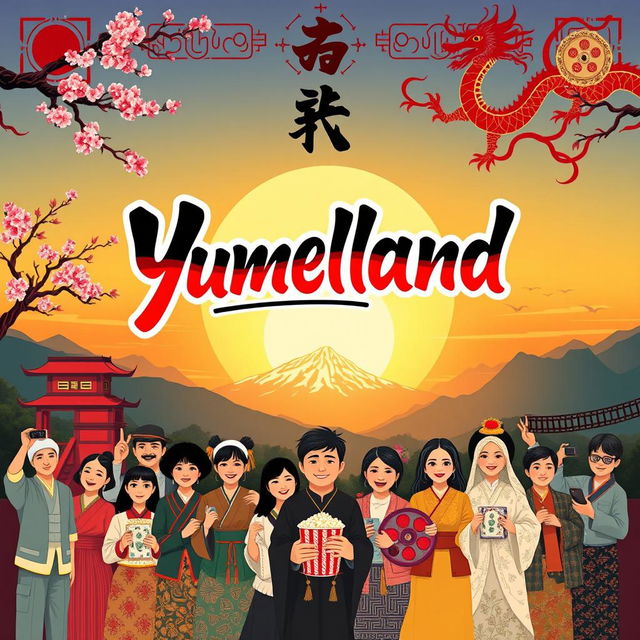 A captivating movie poster for 'Yumeland', a cinema that artfully merges Asian and Peruvian cultural elements