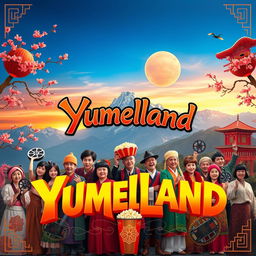 A captivating movie poster for 'Yumeland', a cinema that artfully merges Asian and Peruvian cultural elements