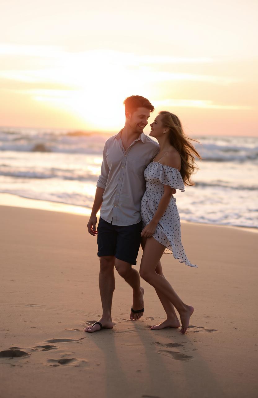 A romantic scene capturing tender moments between a couple in a serene, natural setting