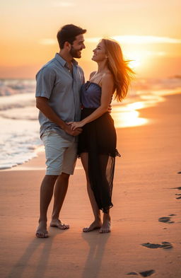 A romantic scene capturing tender moments between a couple in a serene, natural setting