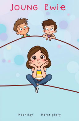 A cartoon style young adult book cover featuring a girl sitting on a thin line in the center of the cover, with her hands resting on her cheeks, portraying a thoughtful expression