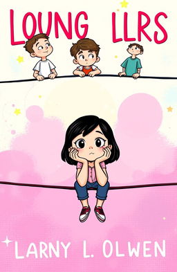 A cartoon style young adult book cover featuring a girl sitting on a thin line in the center of the cover, with her hands resting on her cheeks, portraying a thoughtful expression