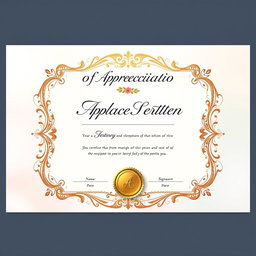 A beautifully designed certificate of appreciation, showcasing intricate borders and elegant typography