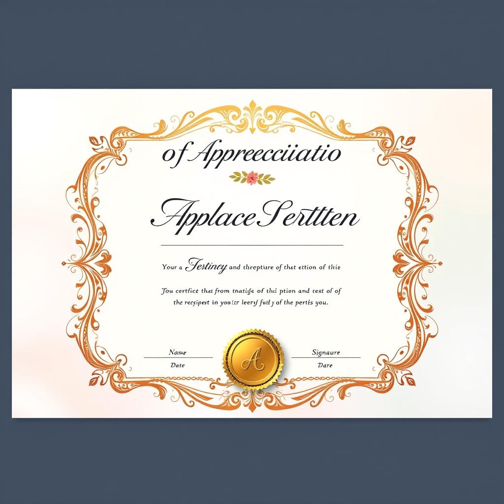 A beautifully designed certificate of appreciation, showcasing intricate borders and elegant typography