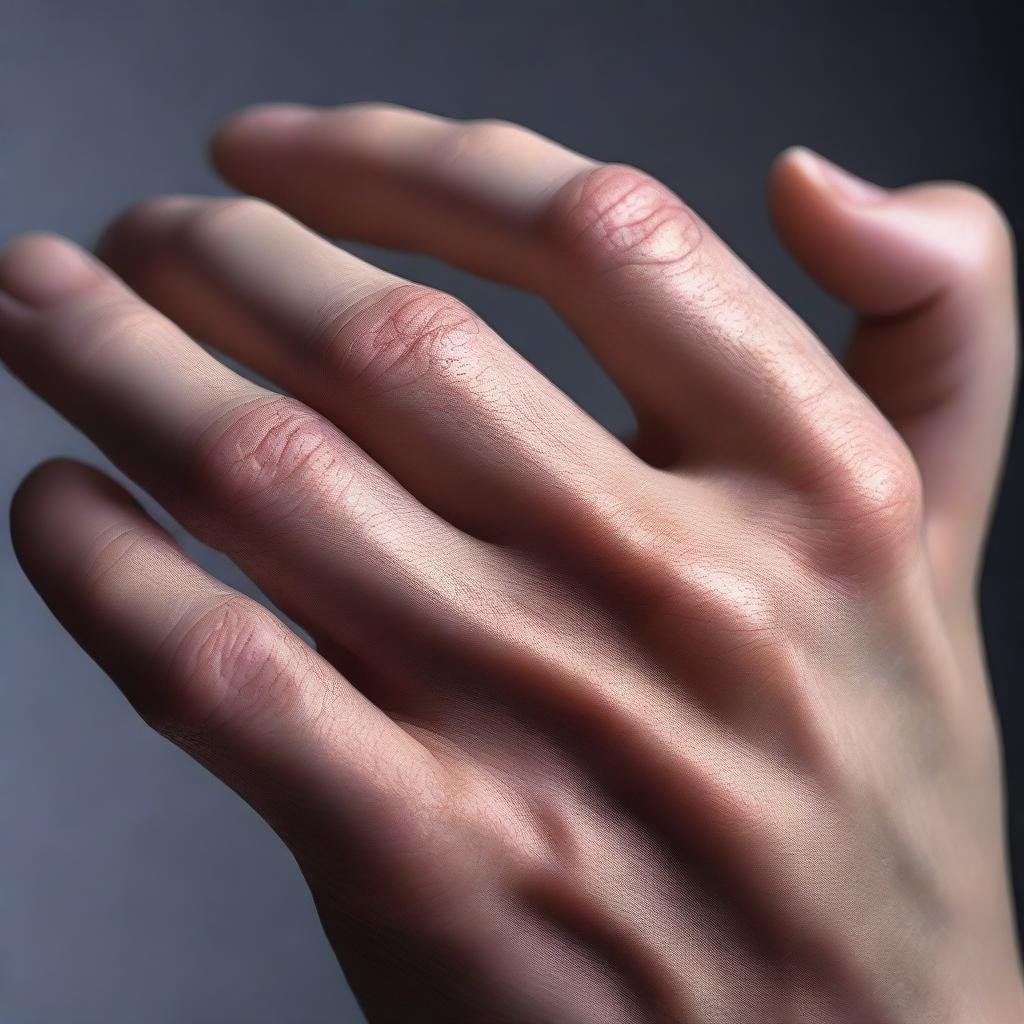 A close-up image of a hand displaying hypertrophic scars with intricate detail, showcasing the texture and elevation.