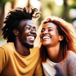 A warm, colorful image of two friends laughing and enjoying each other's company.