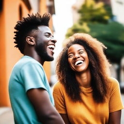 A warm, colorful image of two friends laughing and enjoying each other's company.