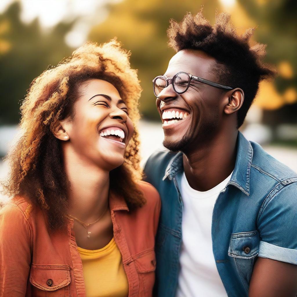 A warm, colorful image of two friends laughing and enjoying each other's company.