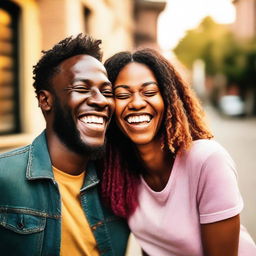 A warm, colorful image of two friends laughing and enjoying each other's company.