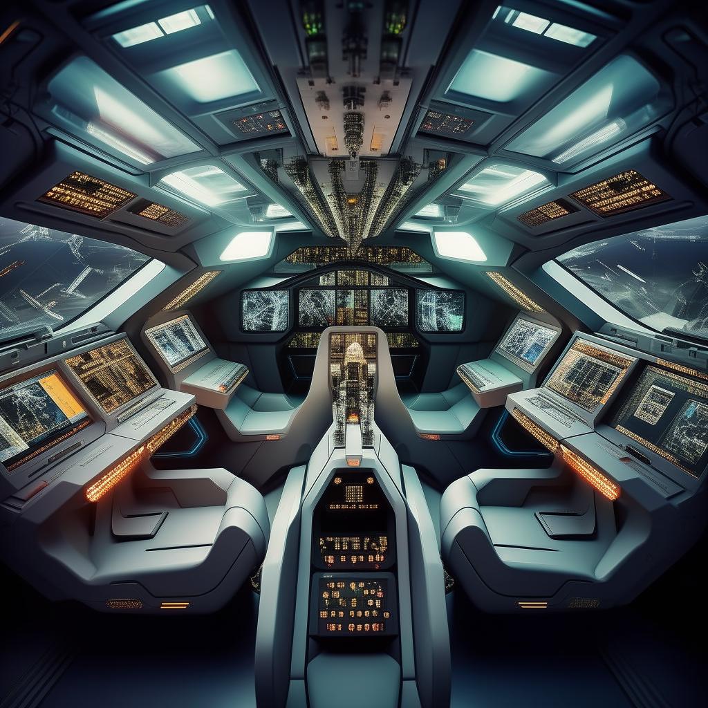 interior of a four-seater futuristic jet fighter with interceptor devices