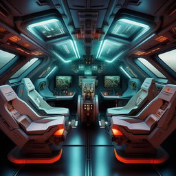 interior of a four-seater futuristic jet fighter with interceptor devices