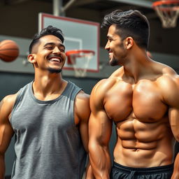 A 22-year-old Mexican male bodybuilder with a muscular physique, wearing a gray sleeveless jersey