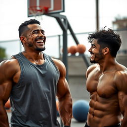 A 22-year-old Mexican male bodybuilder with a muscular physique, wearing a gray sleeveless jersey