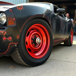 A black rusty rat rod styled 2006 Dodge Charger, featuring creatively riveted panels that emphasize its rugged aesthetic
