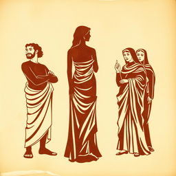 A comedy scene depicted on an ancient papyrus background