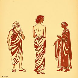 A comedy scene depicted on an ancient papyrus background