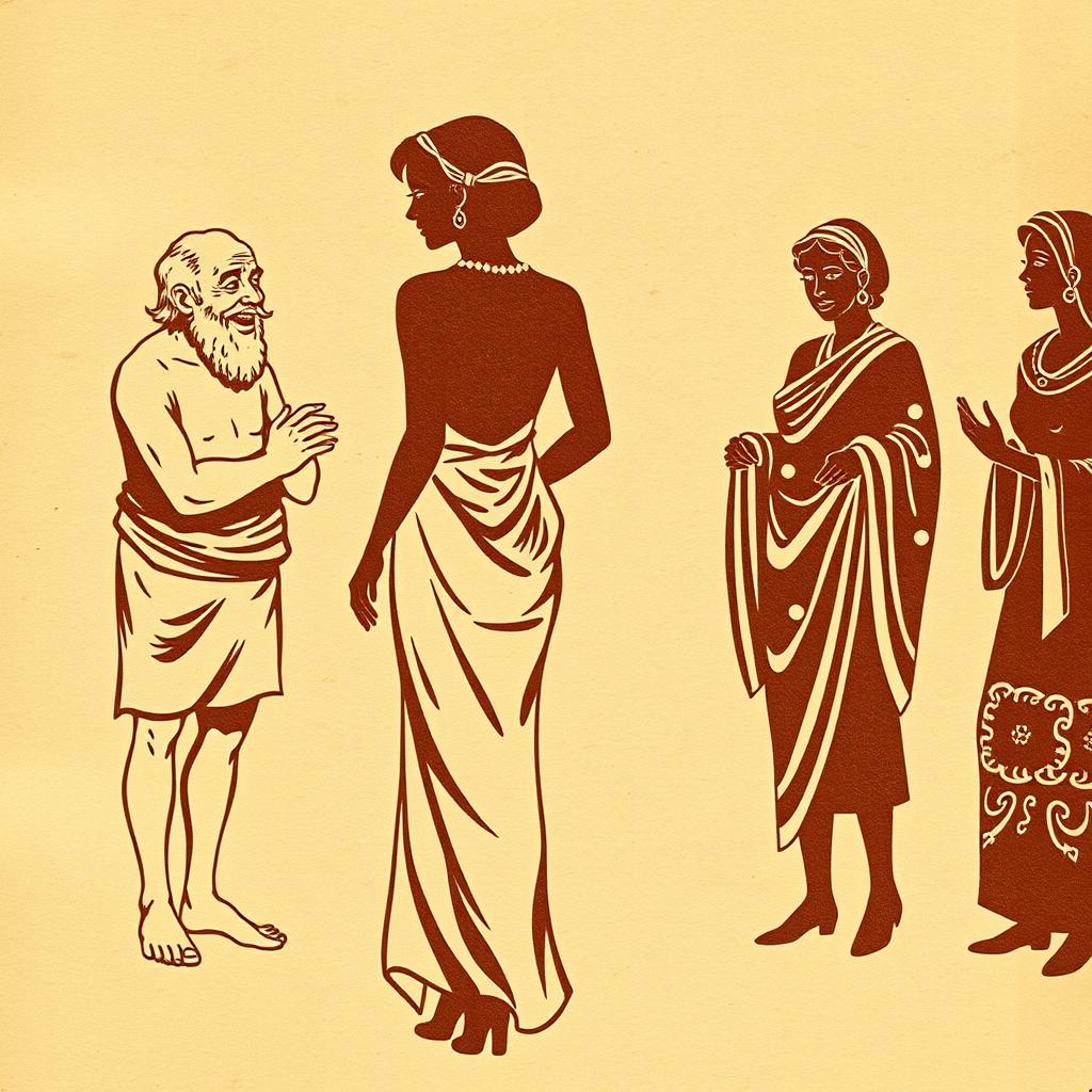 A comedy scene depicted on an ancient papyrus background