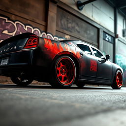 A stunningly lowered black rusty rat rod styled 2006 Dodge Charger, featuring riveted panels that add a unique touch
