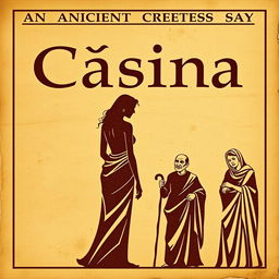 An ancient Greek comedy poster titled 'Cásina', featuring the title in a font that mimics ancient Greek letters